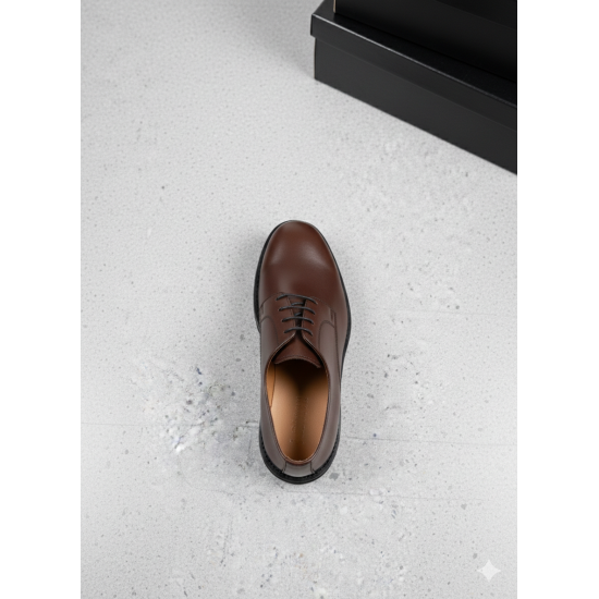 %100 Hakiki Deri El yapımı Kahverengi Erkek Derby Ayakkabı - Kalın Tabanlı Smart Casual
